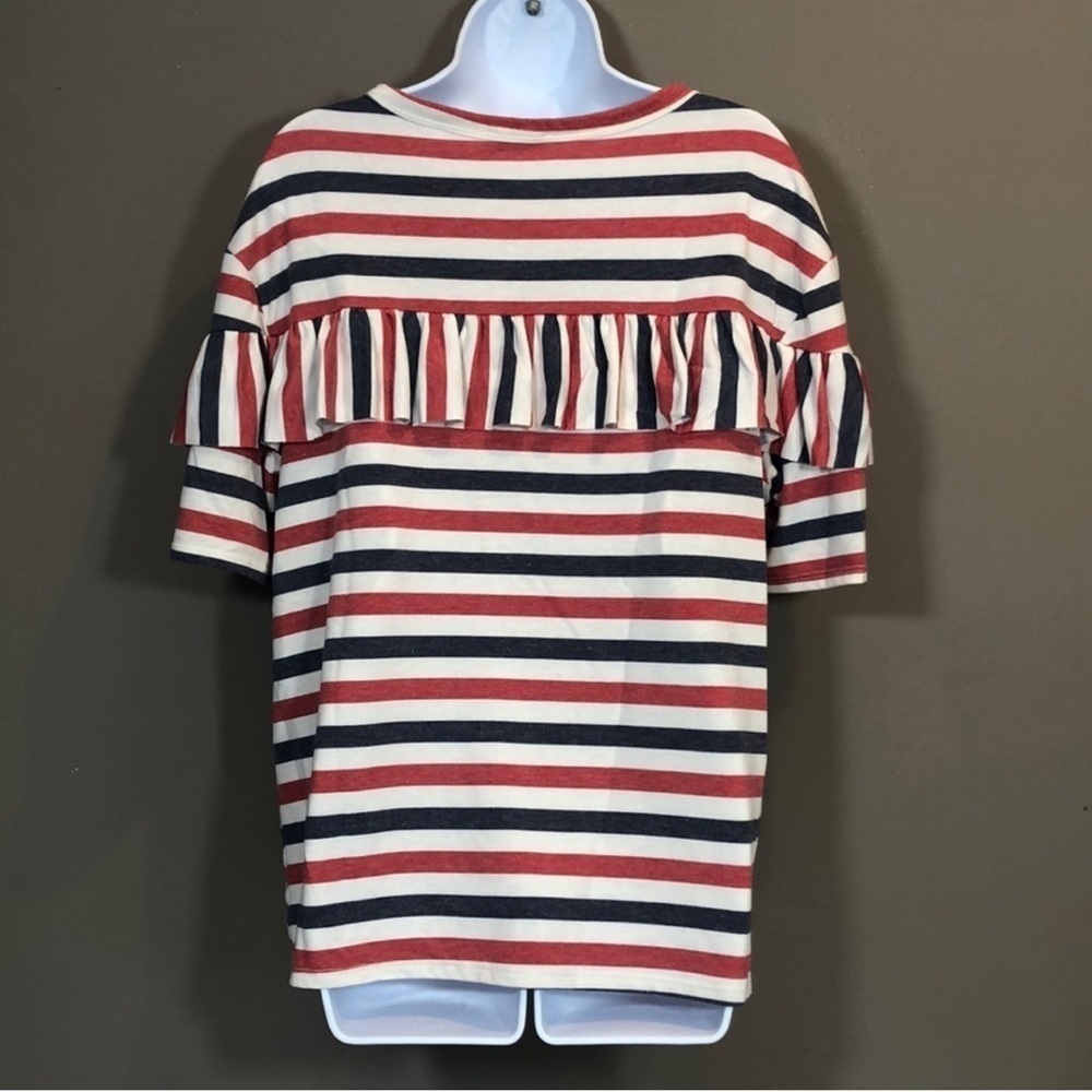143 Story Striped Ruffled Top Medium - Picture 3 of 7